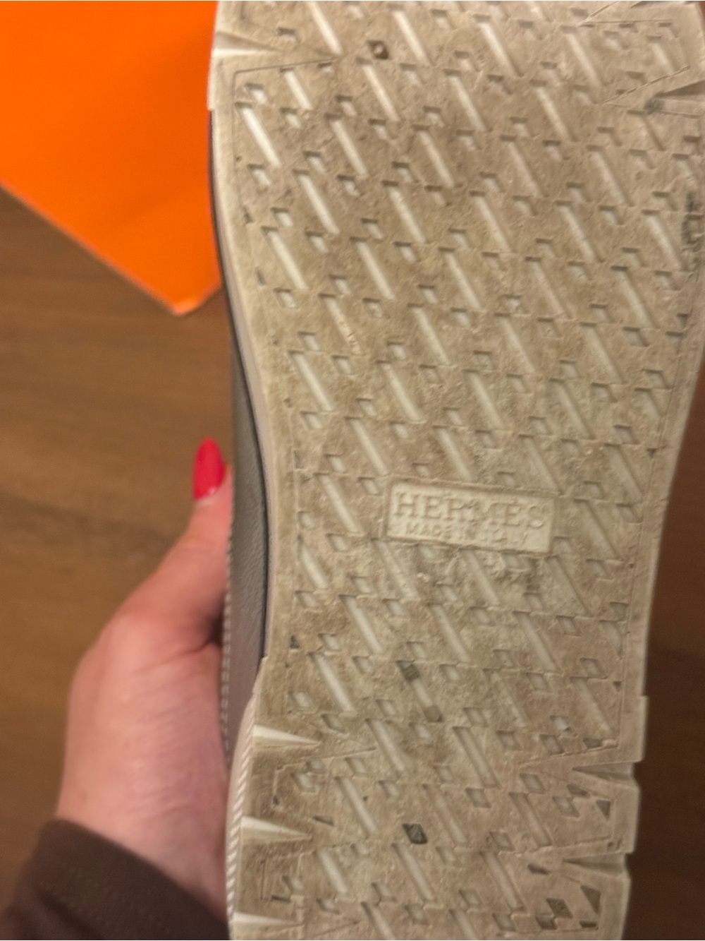 Hermes Silver and White Leather Platform Sneakers - Picture 8 of 8